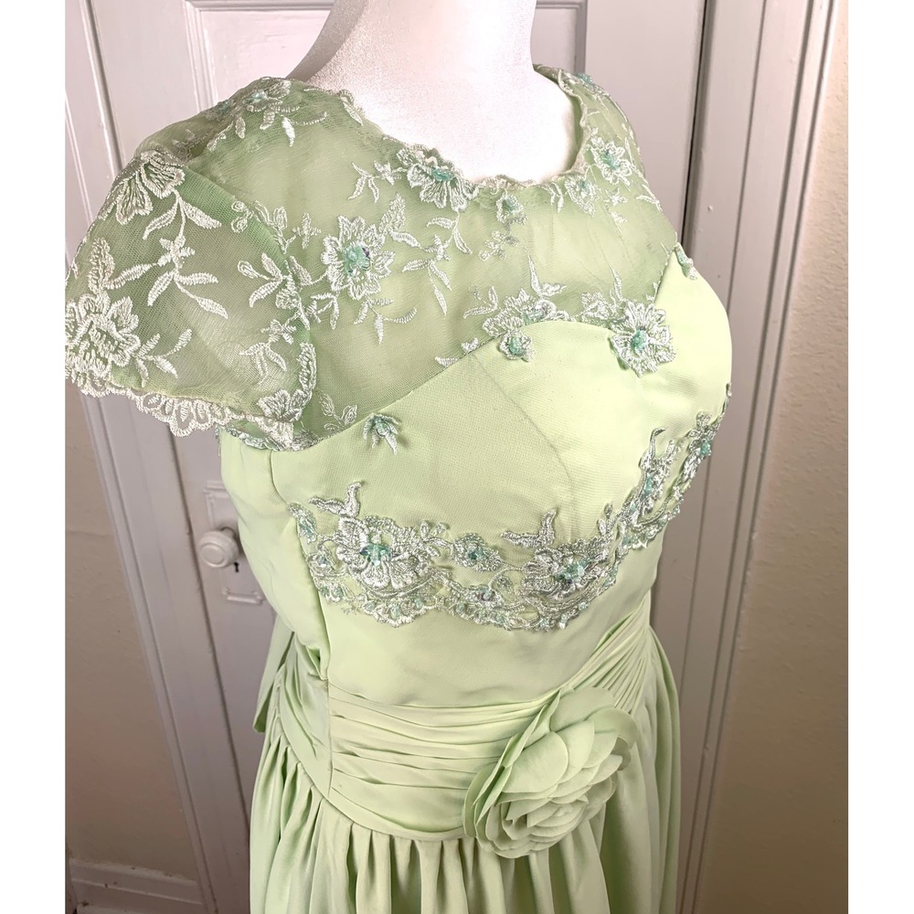 Sage Green 1950s Vintage Style Cocktail Dress Courthouse Wedding Chiffon Size M - Picture 9 of 16